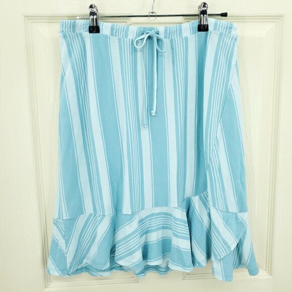 Patagonia Alpine Valley Pull On Drawstring Flutter Hem Skirt M Blue/White Stripe - Picture 2 of 16